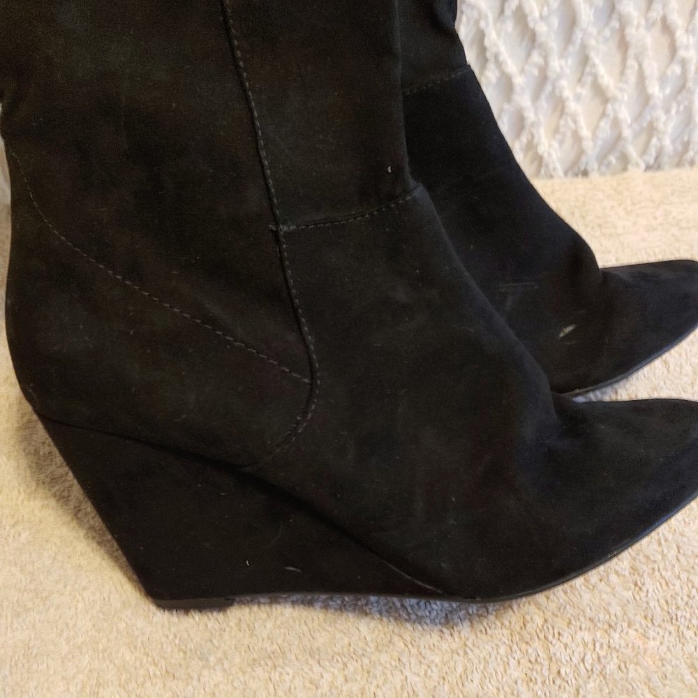 JESSICA SIMPSON Faux Suede MidCalf Wedge Boots Top Buckle Detail - Picture 3 of 8